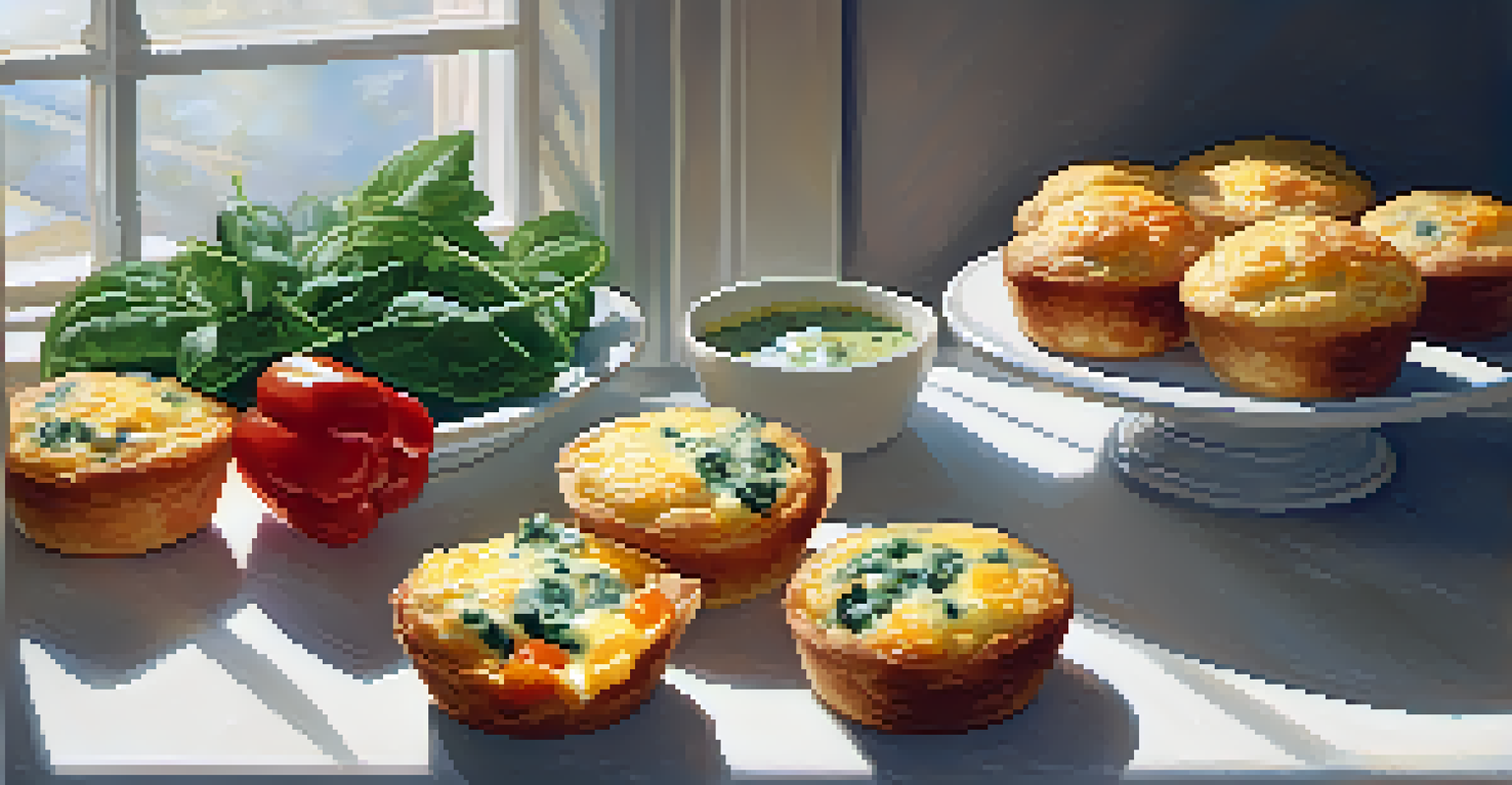 A plate of golden brown egg muffins with vegetables, beautifully arranged on a light surface.