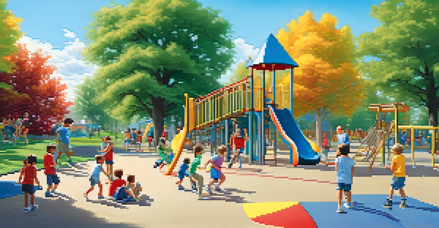 Children playing in a playground, some using tablets while others engage in physical activities.