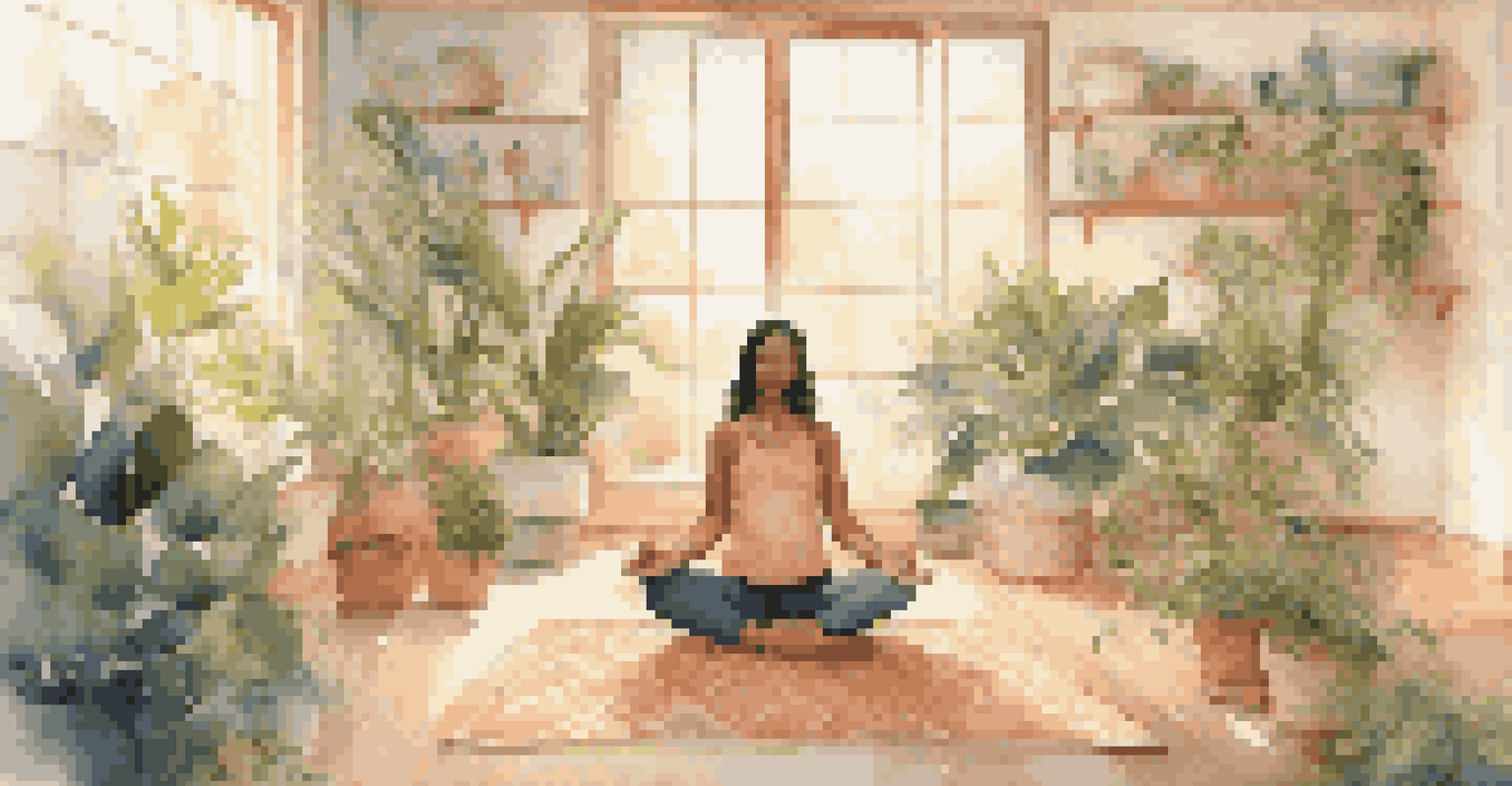 A person meditating in a tranquil environment, promoting relaxation and stress relief before bedtime.