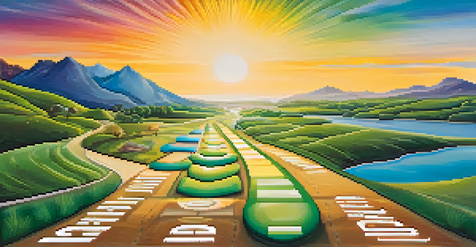A visual representation of a roadmap highlighting mental wellness goals, set against a sunrise backdrop.
