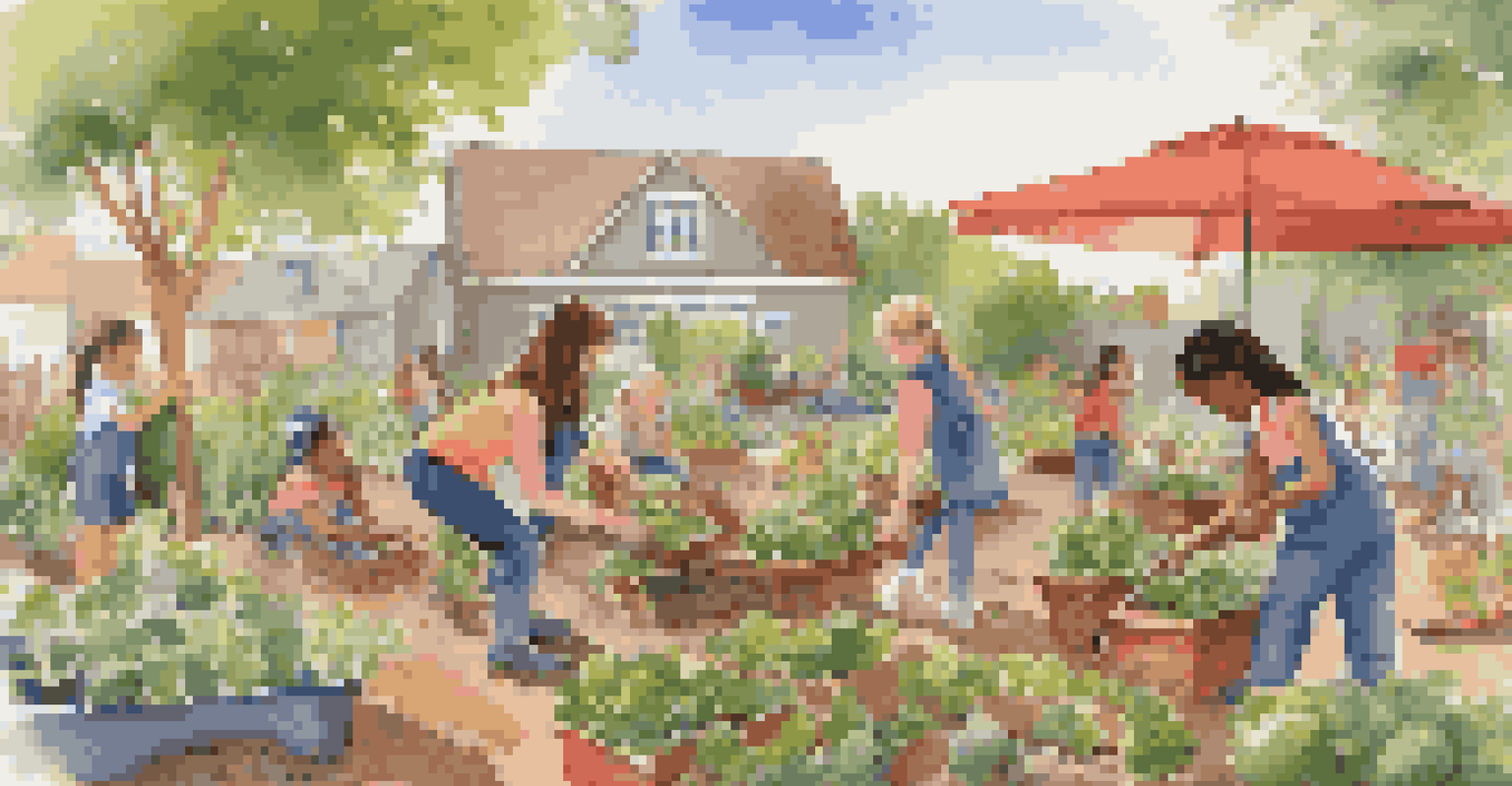 Children participating in a gardening workshop, learning about planting seeds in a bright and colorful community garden.