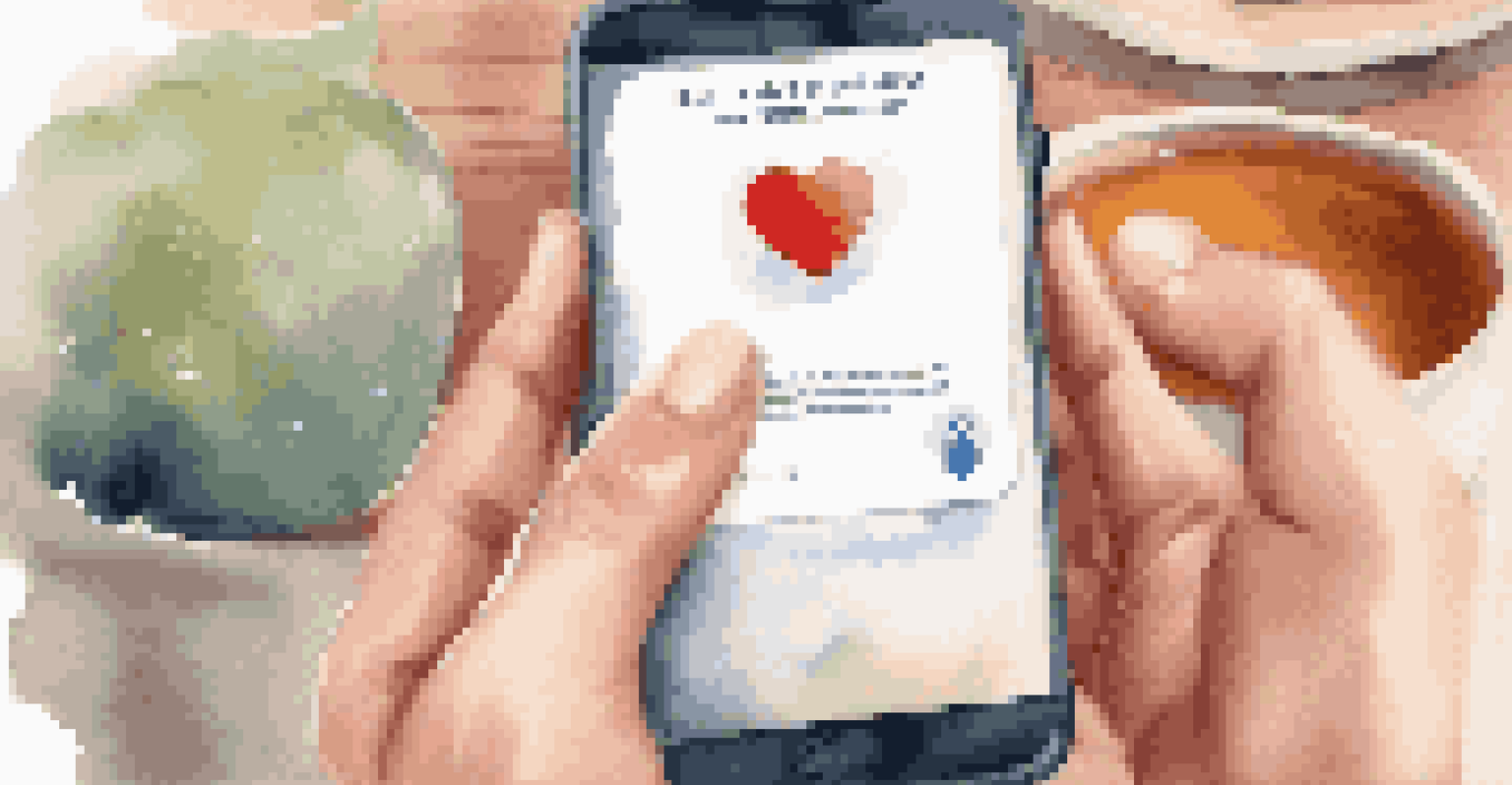 A close-up of a hand holding a smartphone with a health app reminder, set in a cozy home environment.