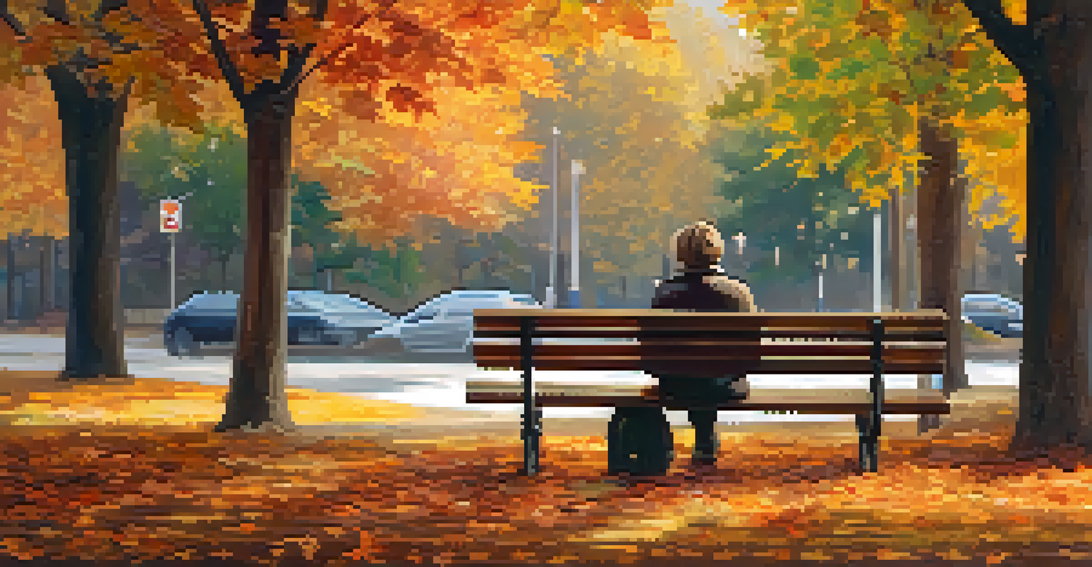 A person reading a book on a bench in an autumn park, surrounded by colorful leaves.