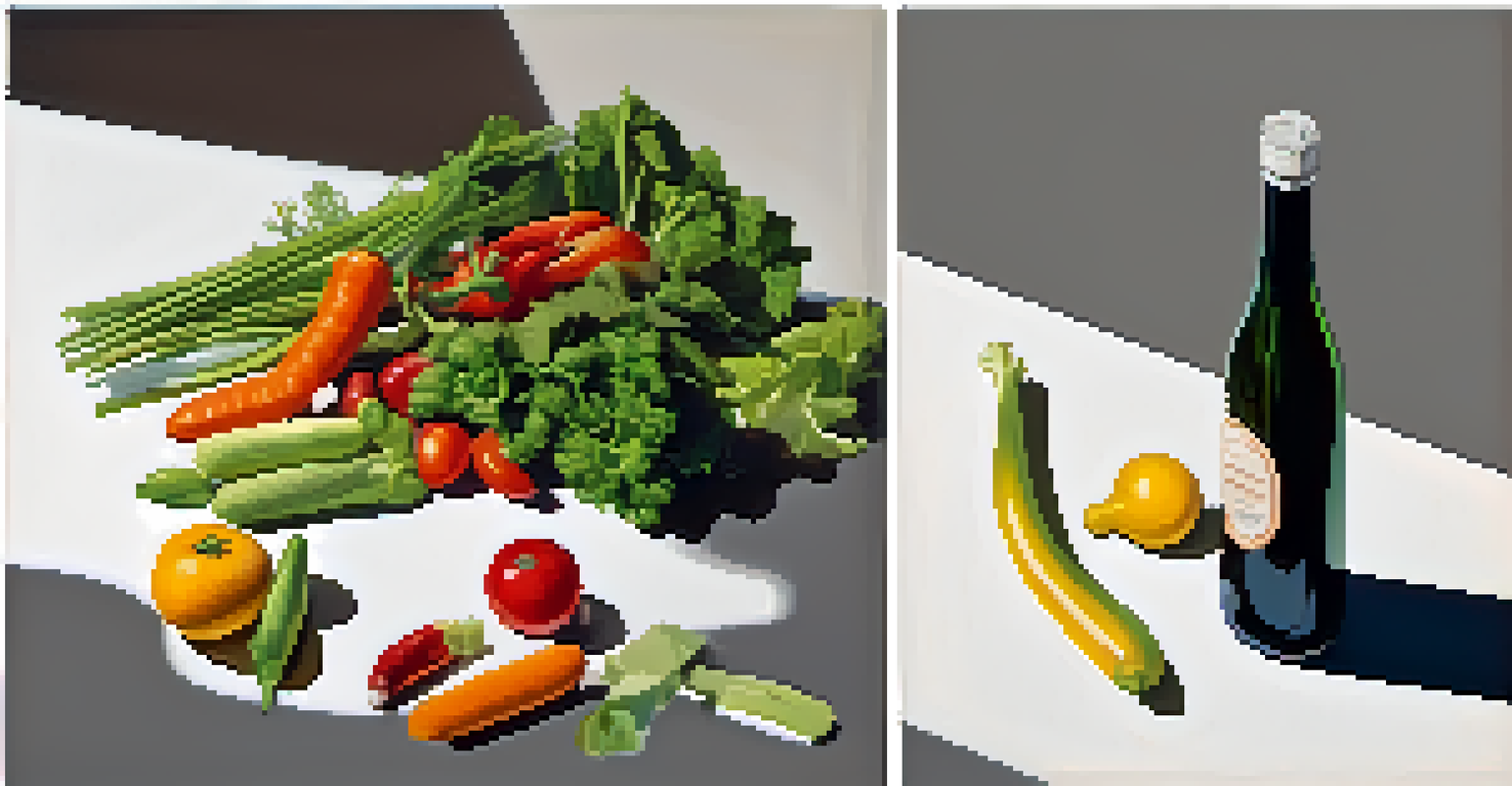 A split image showing a healthy lifestyle on one side and shadows with a bottle of alcohol on the other, symbolizing the effects of alcohol on fertility.