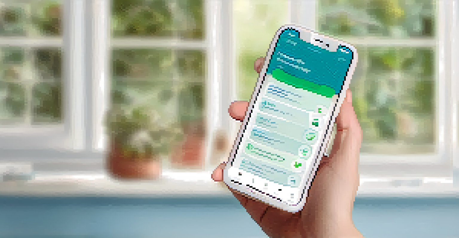 A smartphone showing a health literacy app with quizzes and articles, held in a cozy home setting.