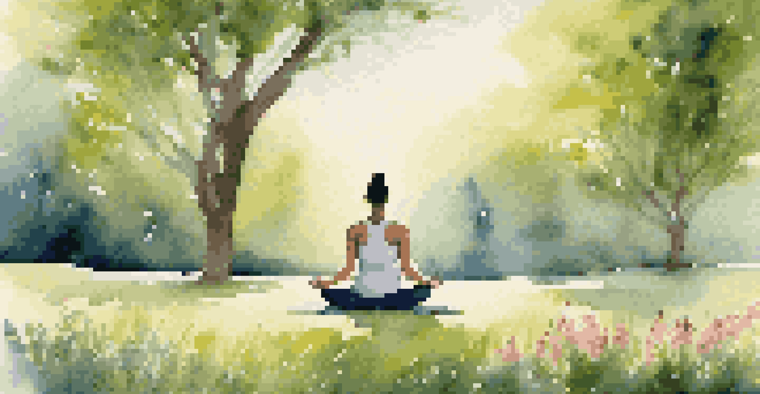 A person practicing yoga outdoors in a peaceful setting surrounded by flowers and greenery, conveying tranquility.
