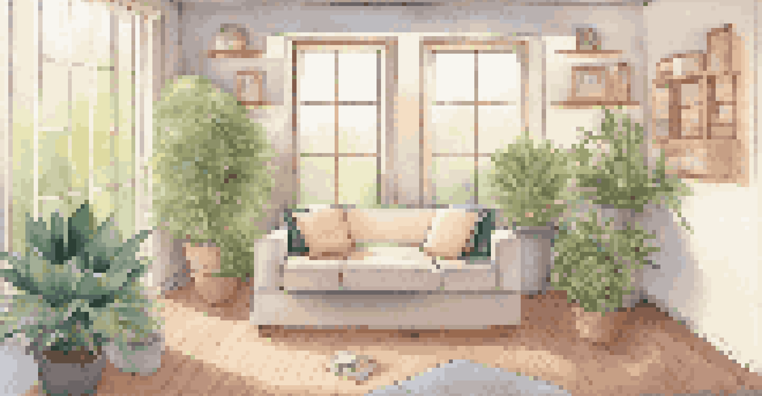 A tranquil workspace with a meditation corner, cushions, and a small indoor fountain, promoting mindfulness and stress management.