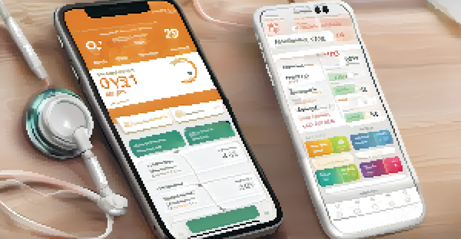 A close-up of a smartphone showcasing a mobile health app interface with various health management features.