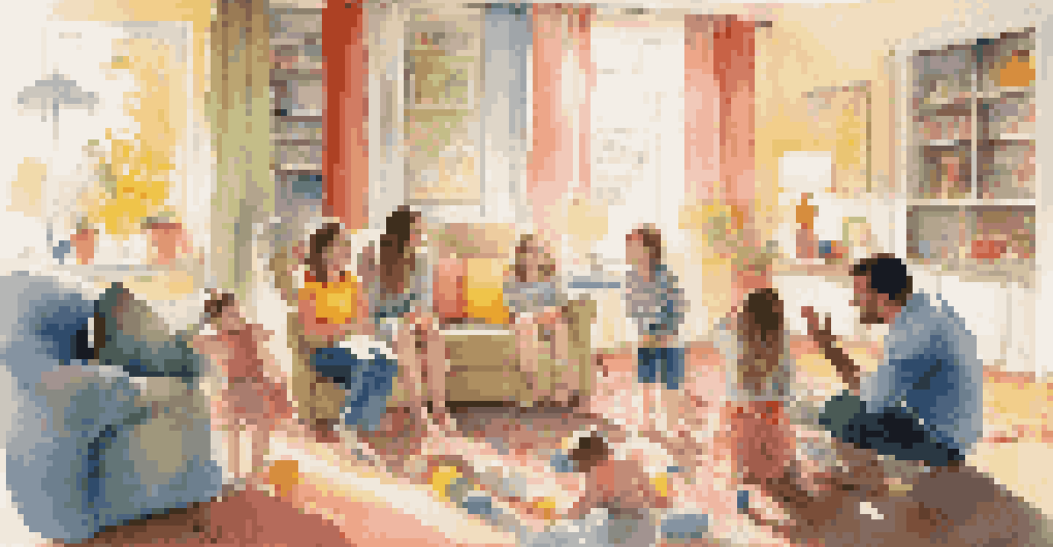 Children and parents happily engaging in a feedback session in a bright living room.