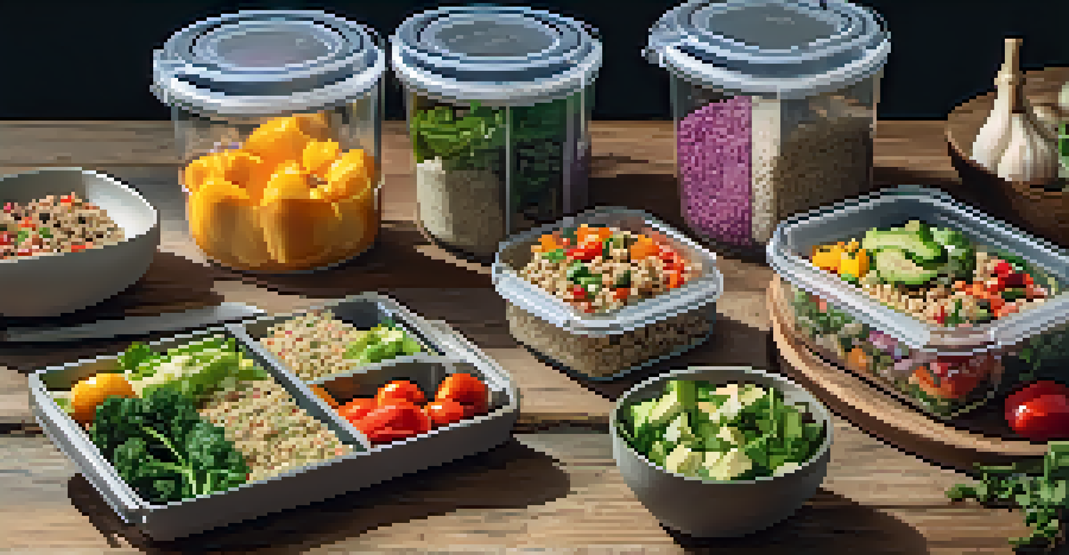 A table displaying neatly packed healthy lunch options in clear containers, with a notepad for meal planning.