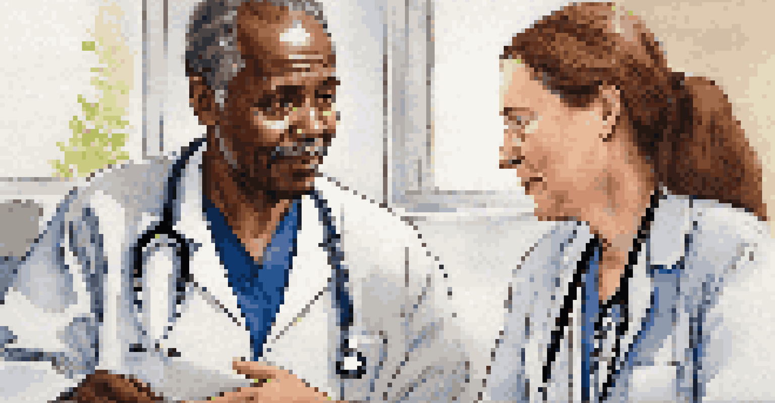 A close-up of a healthcare provider and a patient in a medical appointment, engaged in a compassionate conversation.