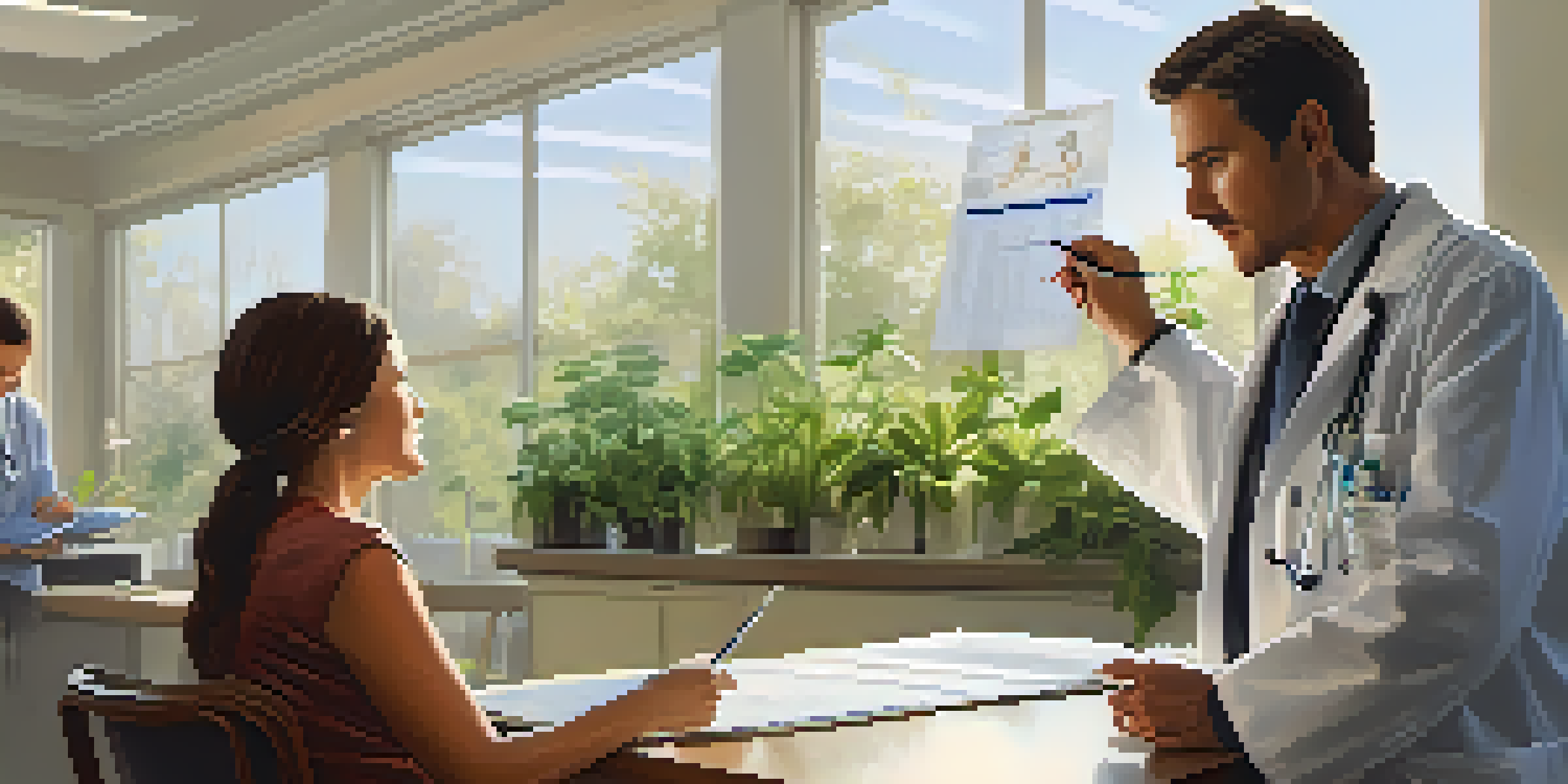 A doctor and a patient discussing health screening results in a bright and welcoming healthcare room.