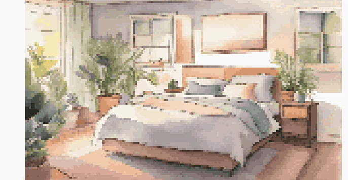 A cozy bedroom with a made bed, soft lighting, and blackout curtains, designed to promote restful sleep.