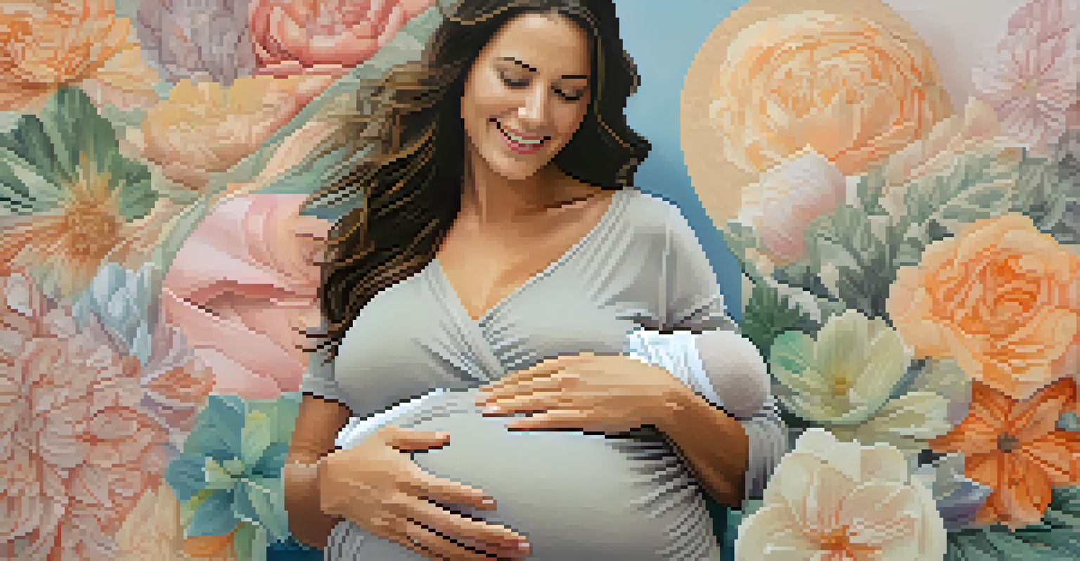A collage of a pregnant woman cradling her baby bump, showcasing various emotions with a nurturing theme.