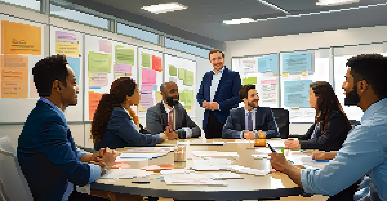 A leader engaging with team members in a supportive discussion in a modern office.