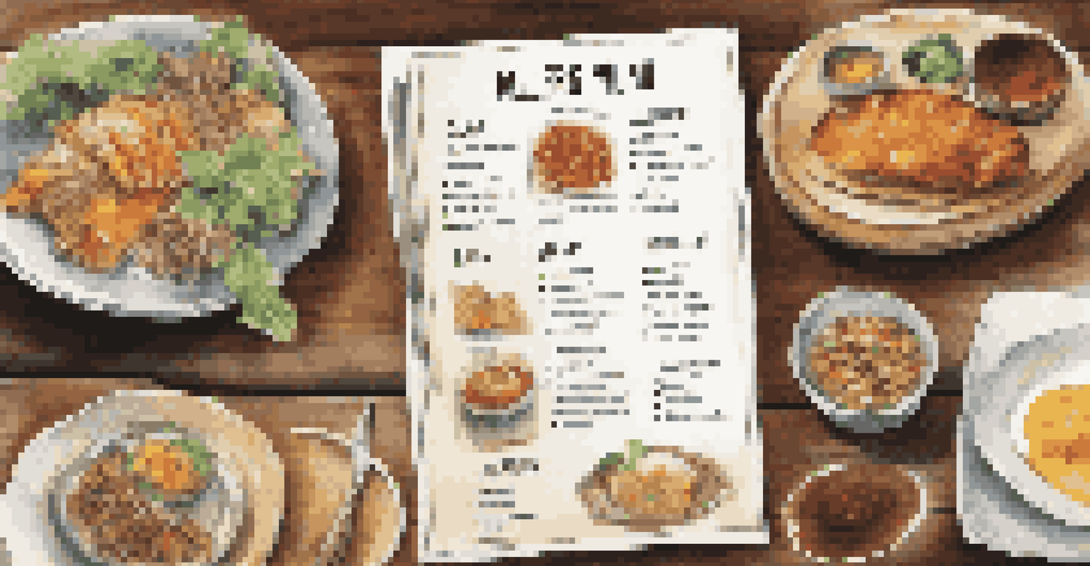 An allergy-friendly restaurant menu with vibrant dish images and clear allergen labels on a rustic table.