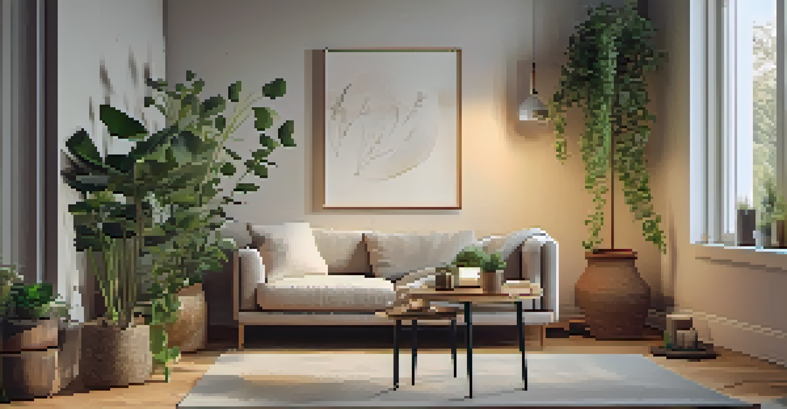 A cozy indoor space for mindfulness practice with an armchair, journal, and yoga mat.