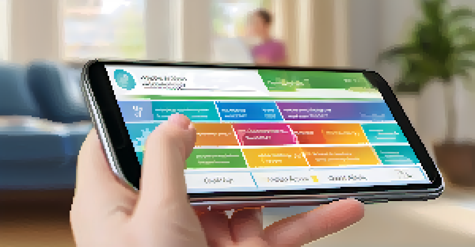 A smartphone displaying a user-friendly mobile health application against a cozy living room background.