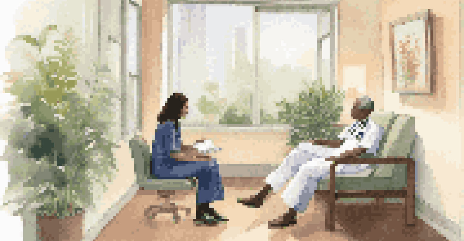 A healthcare provider and a patient engaged in a discussion in a warm, inviting consultation room, with natural light and plants enhancing the calming environment.