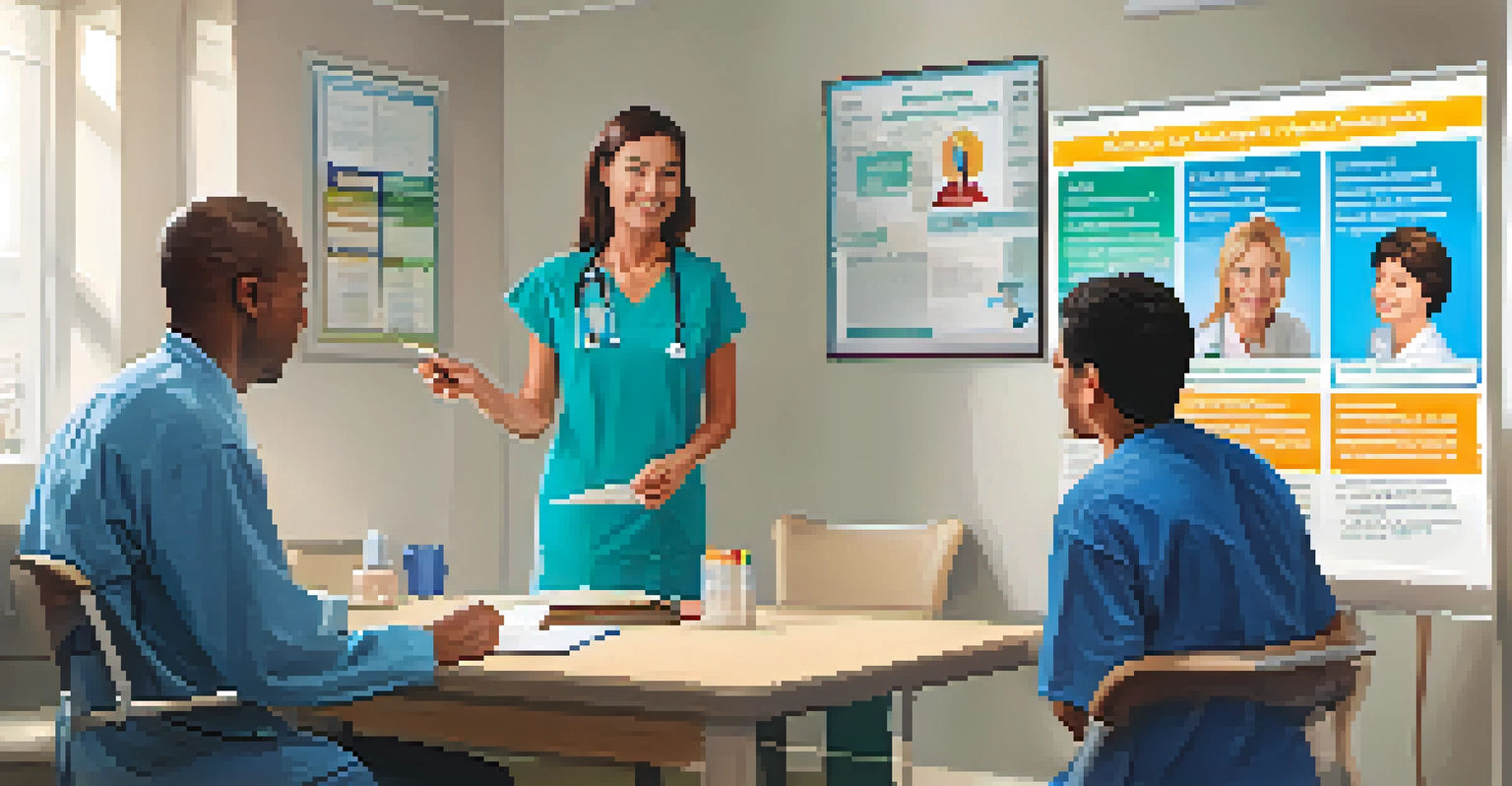 A healthcare provider explaining advanced directives to a patient in a bright clinic.