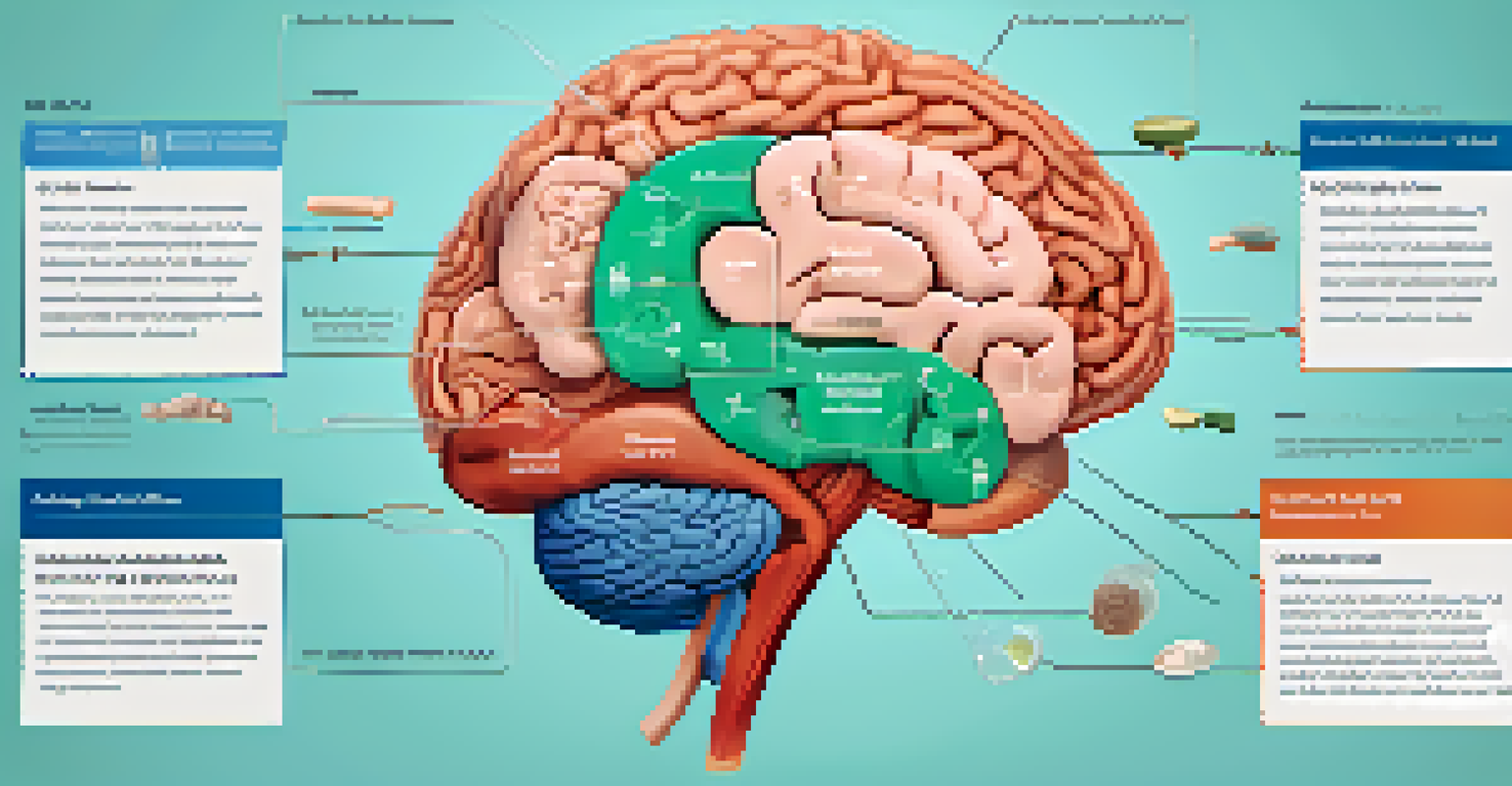 An illustrated infographic showing the gut-brain connection, with anatomical diagrams and labels, in calming blue and green colors.