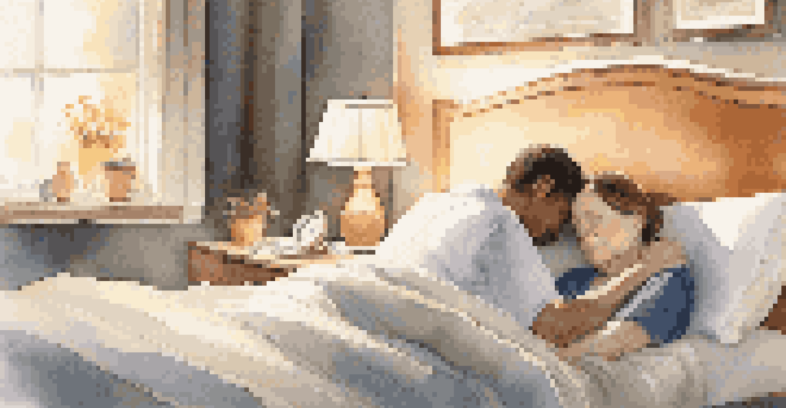A caregiver looking at a loved one who is sleeping peacefully, showcasing care and support in a warm atmosphere.