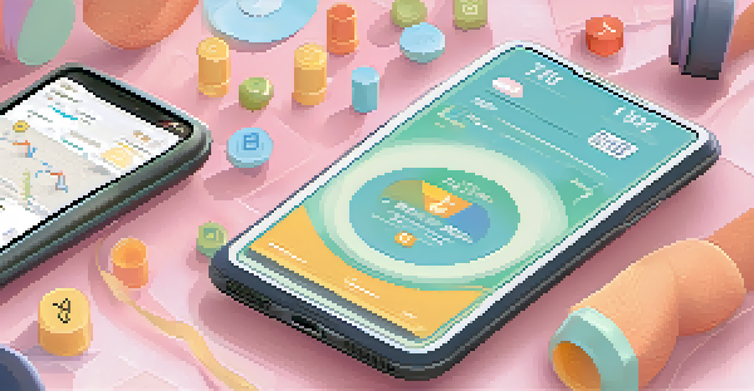 A smartphone showing a gamified health app with rewards, set against workout gear.