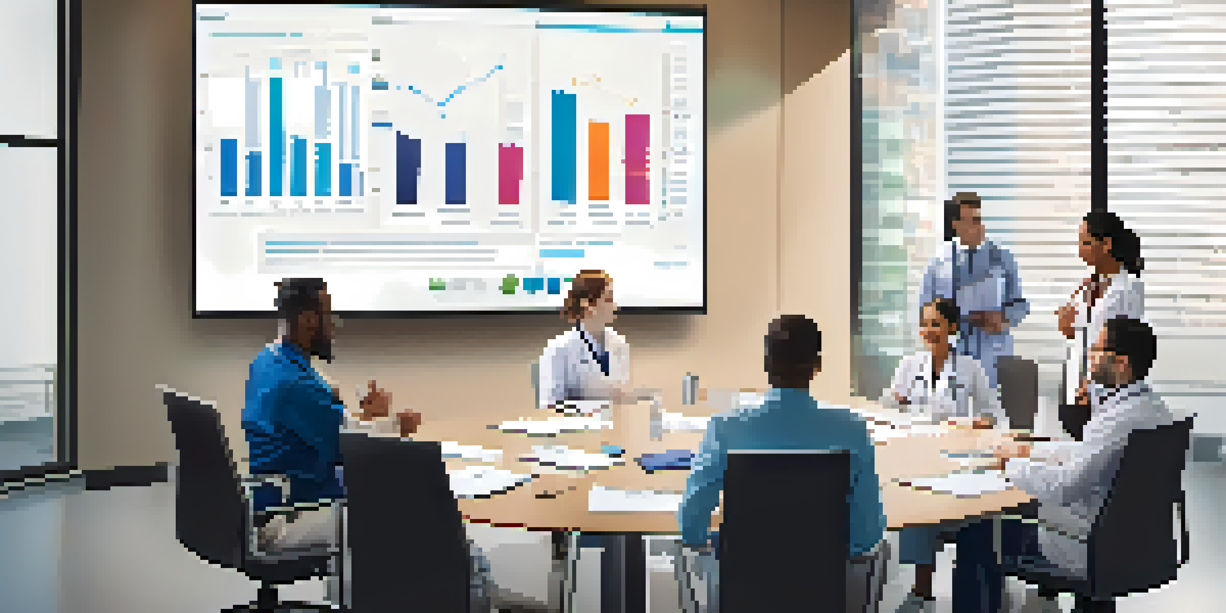 A group of healthcare providers engaged in a discussion about Electronic Health Record systems in a meeting room.