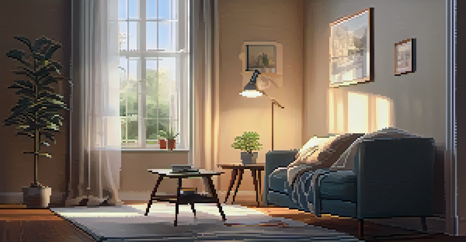 A person sitting in a cozy room, using a mindfulness app on their smartphone, with a warm and inviting environment.