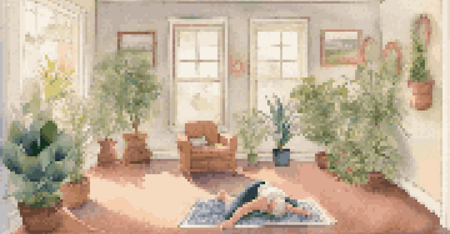 An older adult practicing gentle stretching exercises in a calming living room.