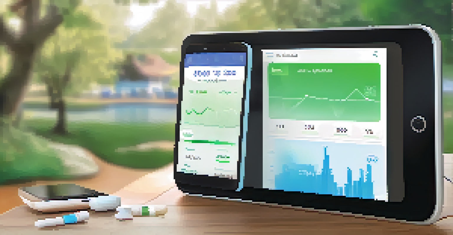 A smartphone with a health app interface set against a tranquil outdoor background, showcasing health metrics.