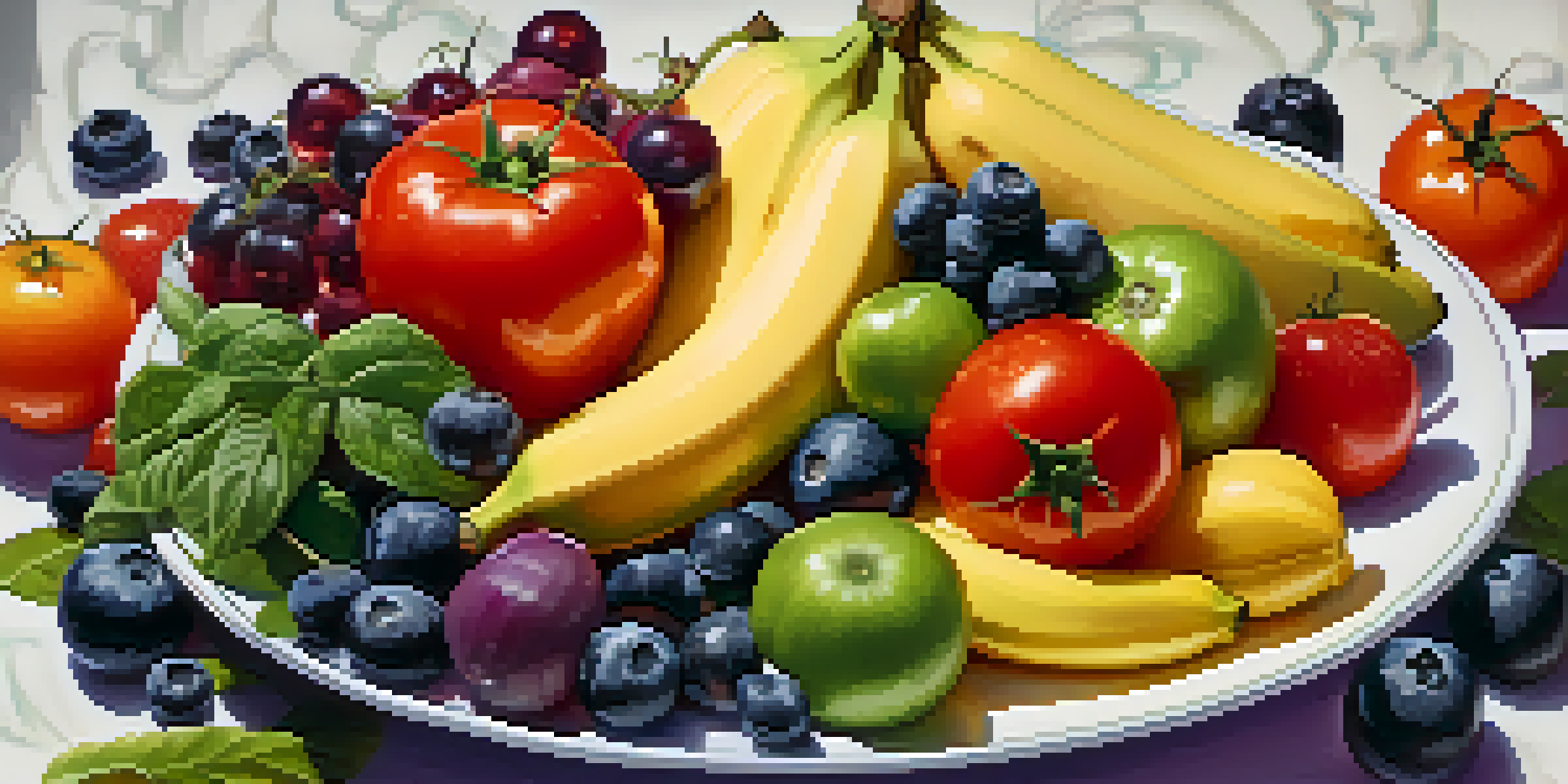 A colorful plate filled with fresh fruits and vegetables, highlighting the variety and freshness of the produce.