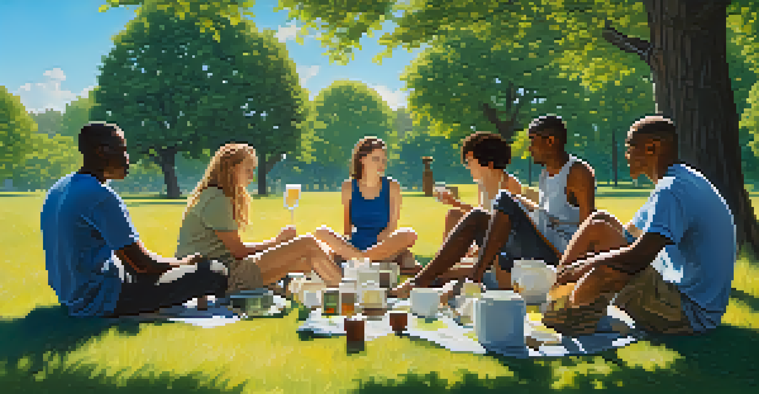 A diverse group of individuals sitting in a circle on grass, discussing their health journeys in a supportive outdoor environment.