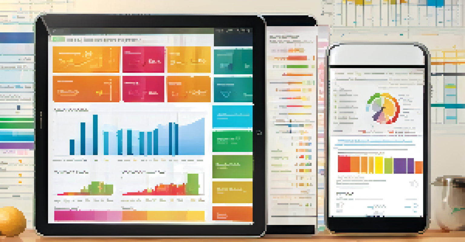 A tablet showing a family health history app with colorful charts in a bright kitchen.