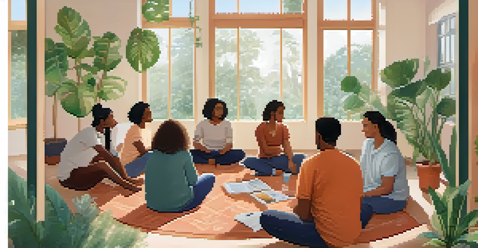 A cozy community forum where individuals share their mental health experiences in a supportive setting.
