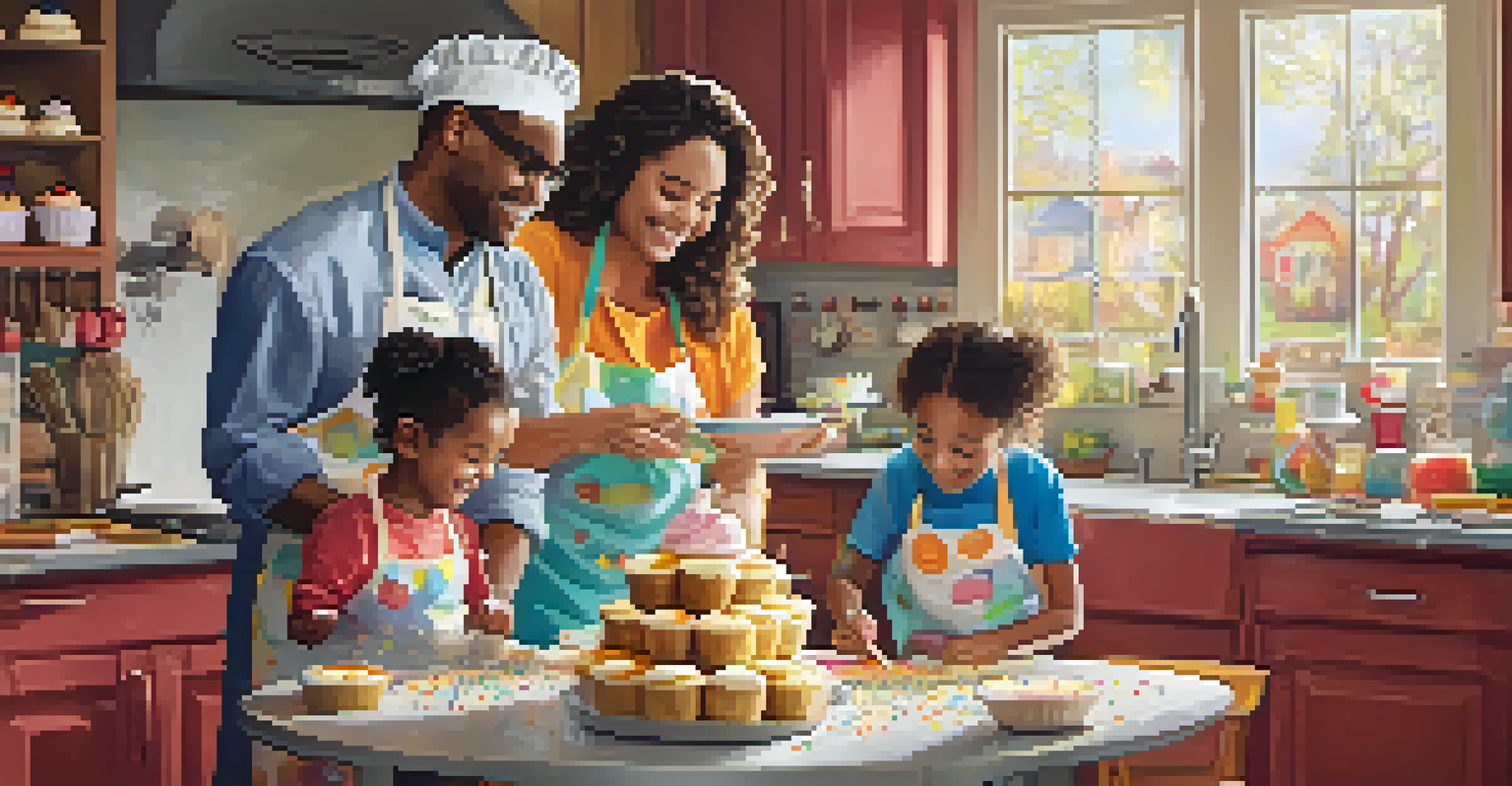 A family cooking together in a warm kitchen, with children engaged in different cooking tasks.