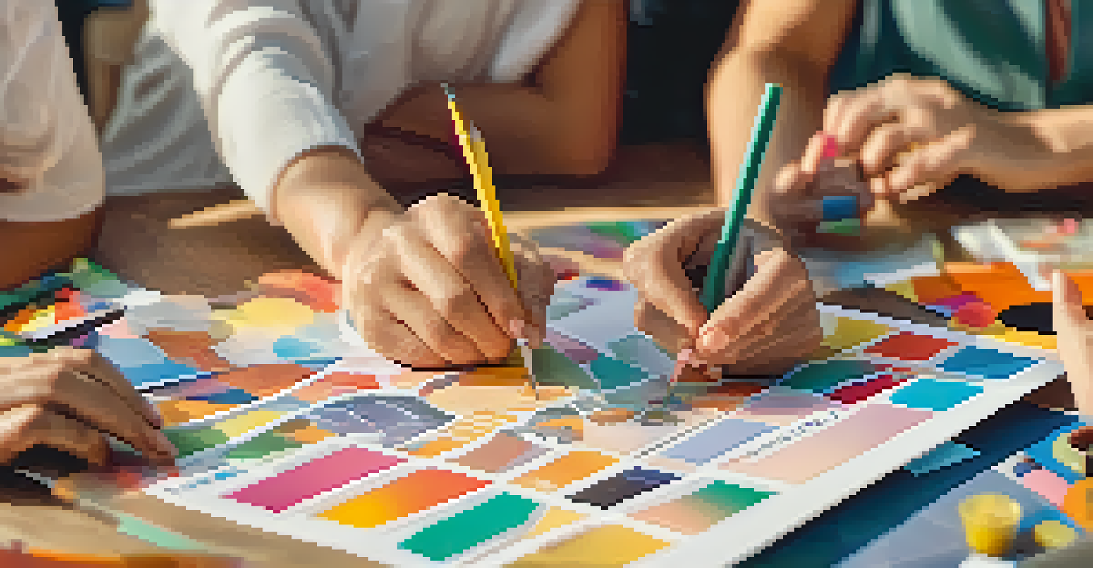 Close-up of hands creating a vision board with cut-outs representing financial goals, surrounded by a softly blurred background.