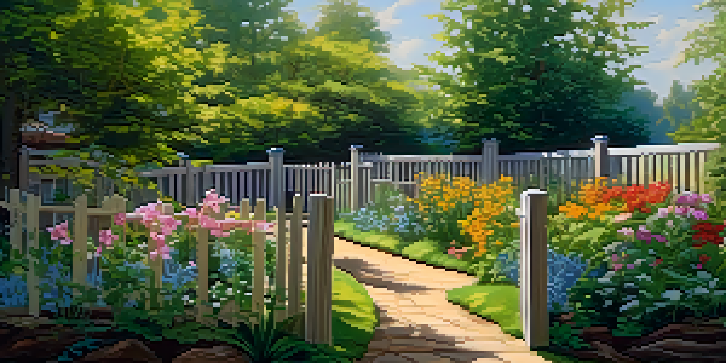 A peaceful garden with a wooden fence and colorful flowers, representing personal boundaries and a safe space.