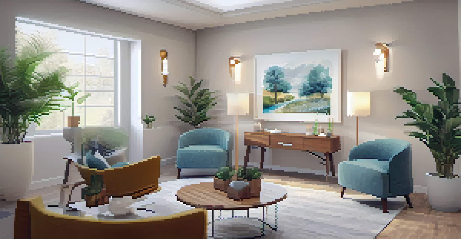 A cozy therapy room with soft lighting and comfortable seating.