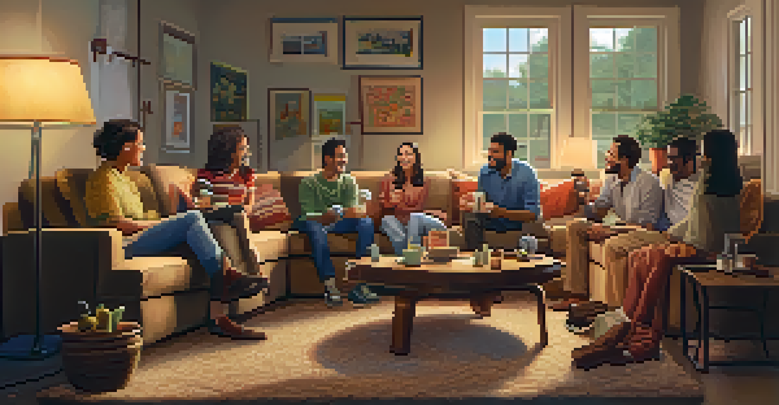 A family gathered in a cozy living room, laughing together while watching a comedy show on TV, creating a warm and joyful atmosphere.