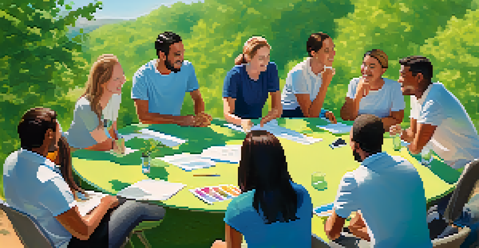 Employees participating in a lively team-building exercise outdoors, fostering communication and teamwork in a natural setting.