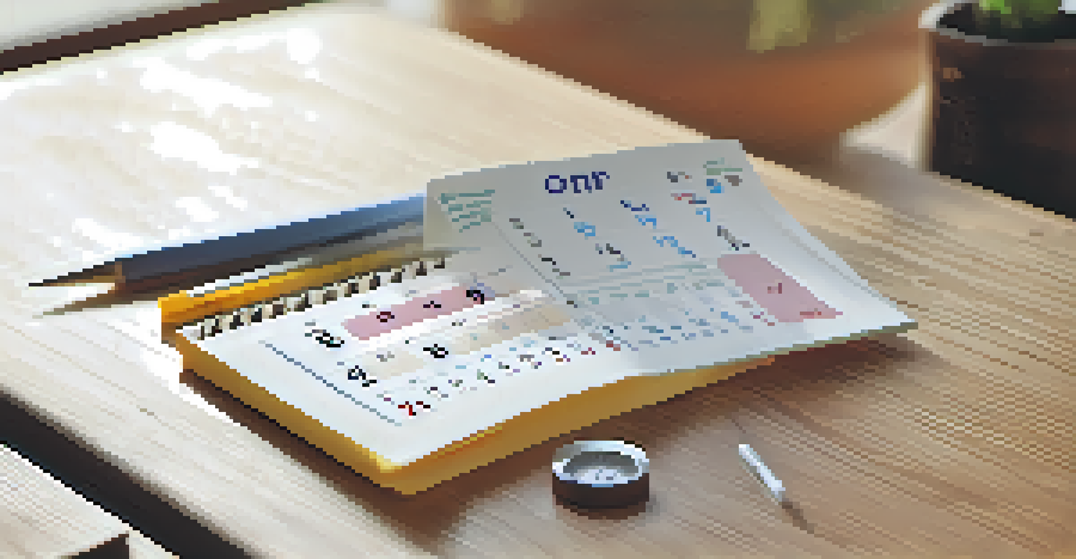 A calendar with marked ovulation tracking dates, a thermometer, and a notepad on a wooden table illuminated by natural light.