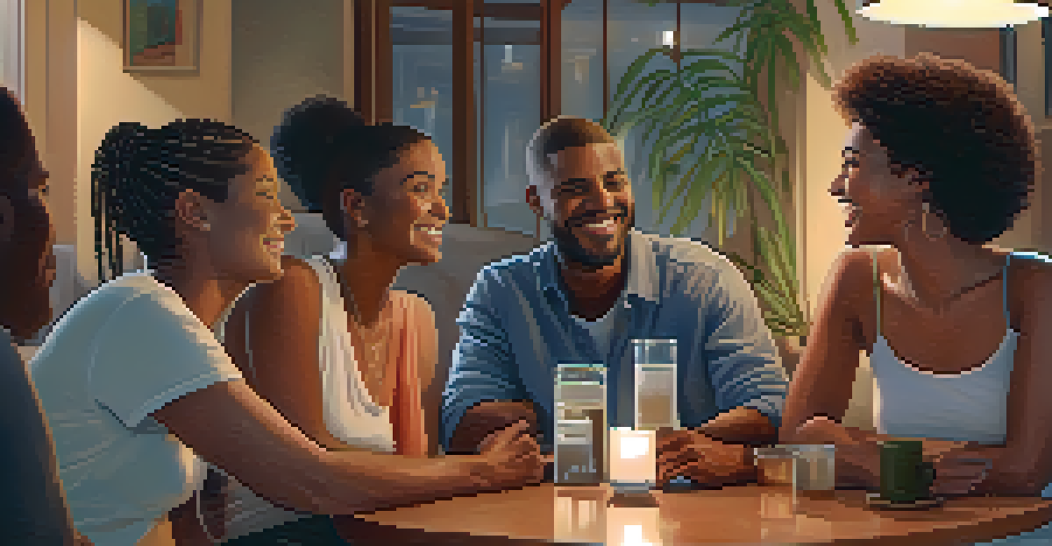 A diverse group of people in a warm setting, having a supportive conversation, representing community and support in cognitive restructuring.