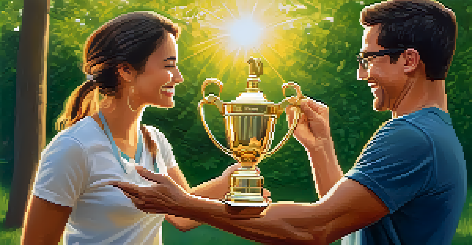 A health coach and a client celebrating success with a high-five in a sunny park.