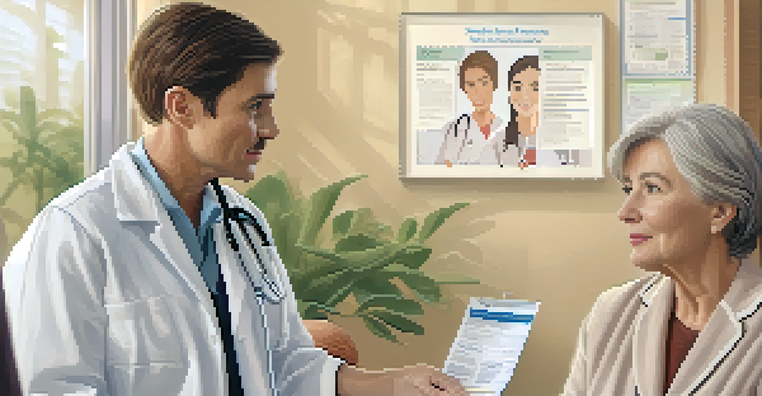 A health professional discussing a health screening report with a woman in a cozy clinic setting.