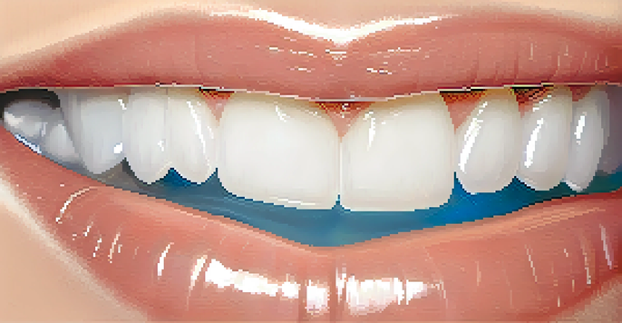 A close-up image of a healthy mouth with bright white teeth and healthy gums under soft lighting.