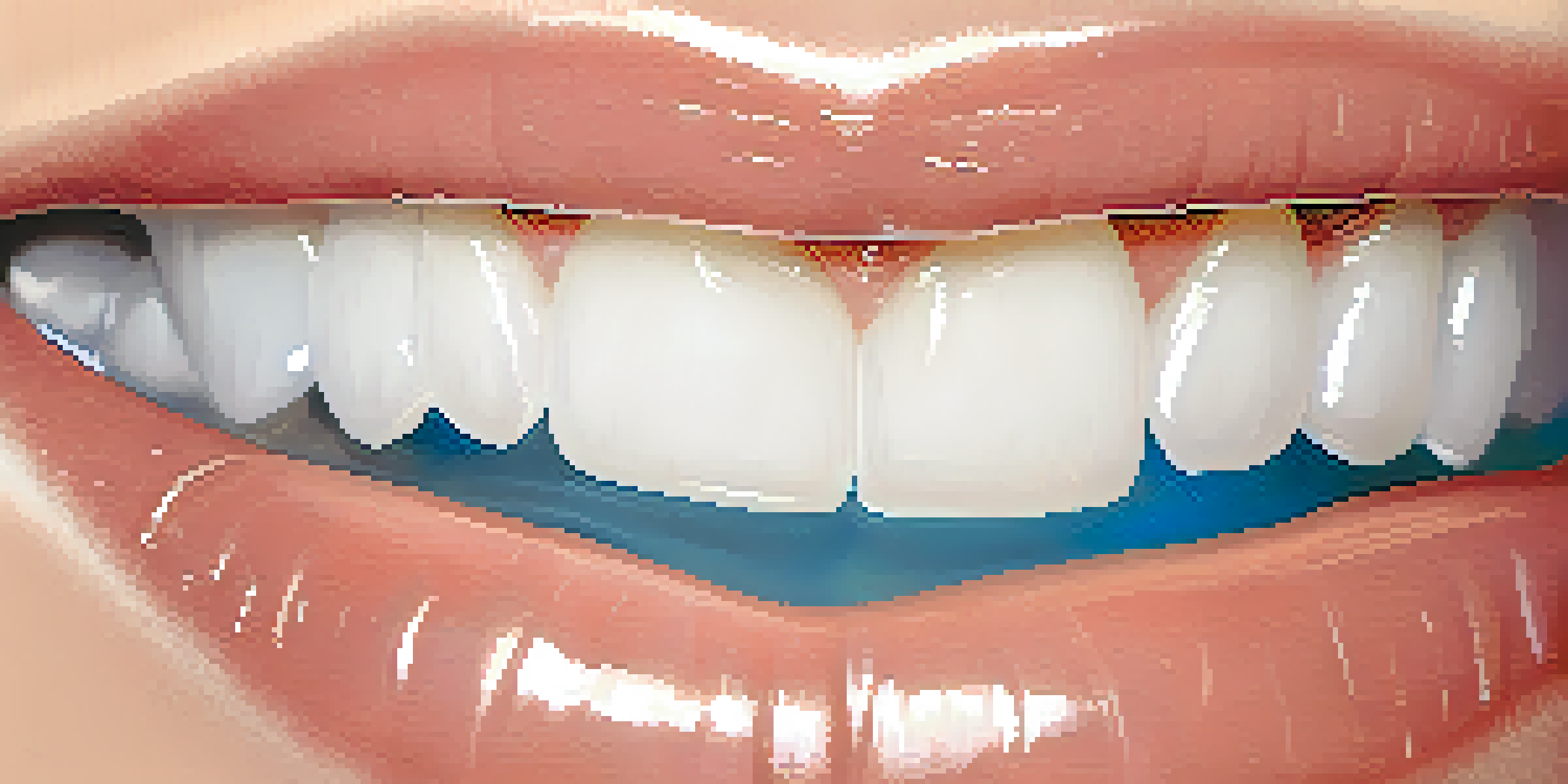 A close-up image of a healthy mouth with bright white teeth and healthy gums under soft lighting.