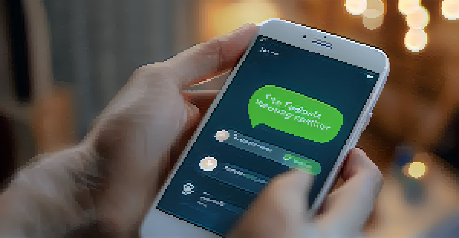A close-up of a hand holding a phone showing positive feedback, with a cozy home workspace in the background, illustrating emotional well-being.