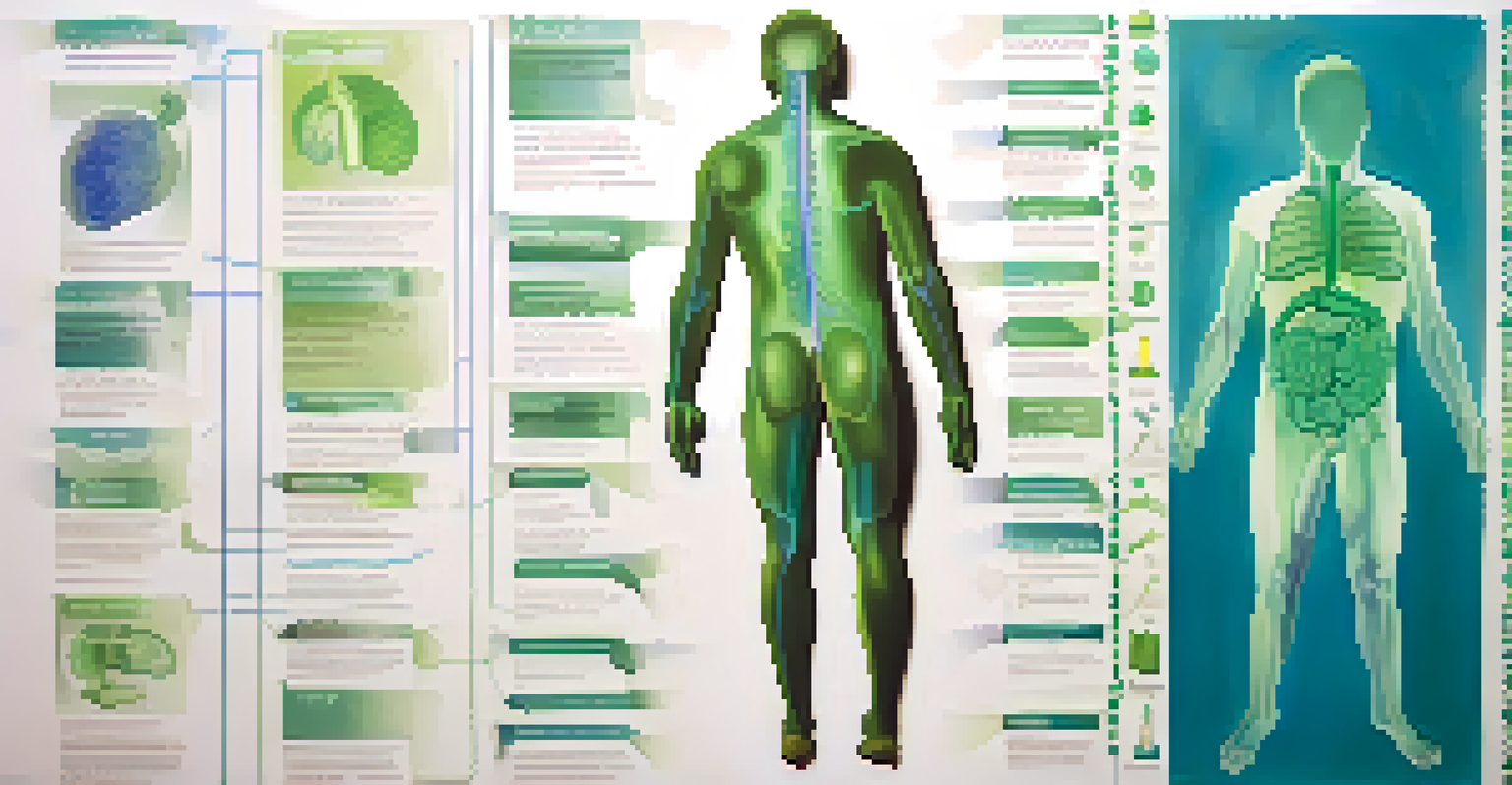 An artistic depiction of a human silhouette with diagrams showing the gut and liver connection, in soft greens and blues, symbolizing health.