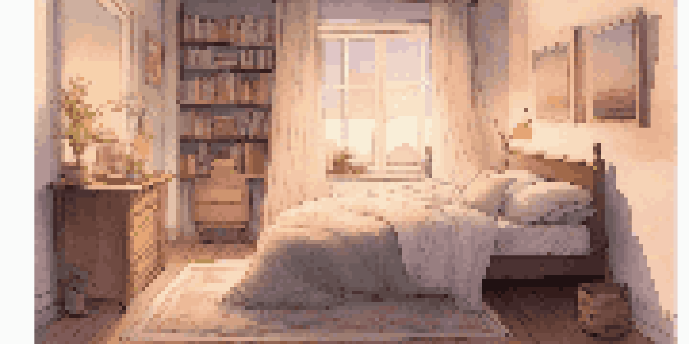 A calm and inviting bedroom with soft lighting, a cozy bed, and a steaming cup of tea on the bedside table, promoting relaxation and restful sleep.